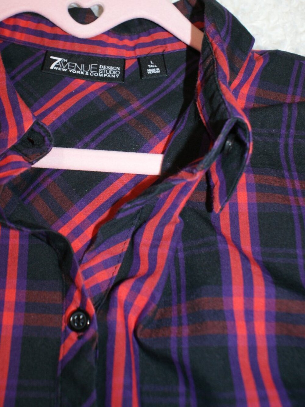 7th Avenue Design Studio Pink and Purple plaid Button Down - Large EUC